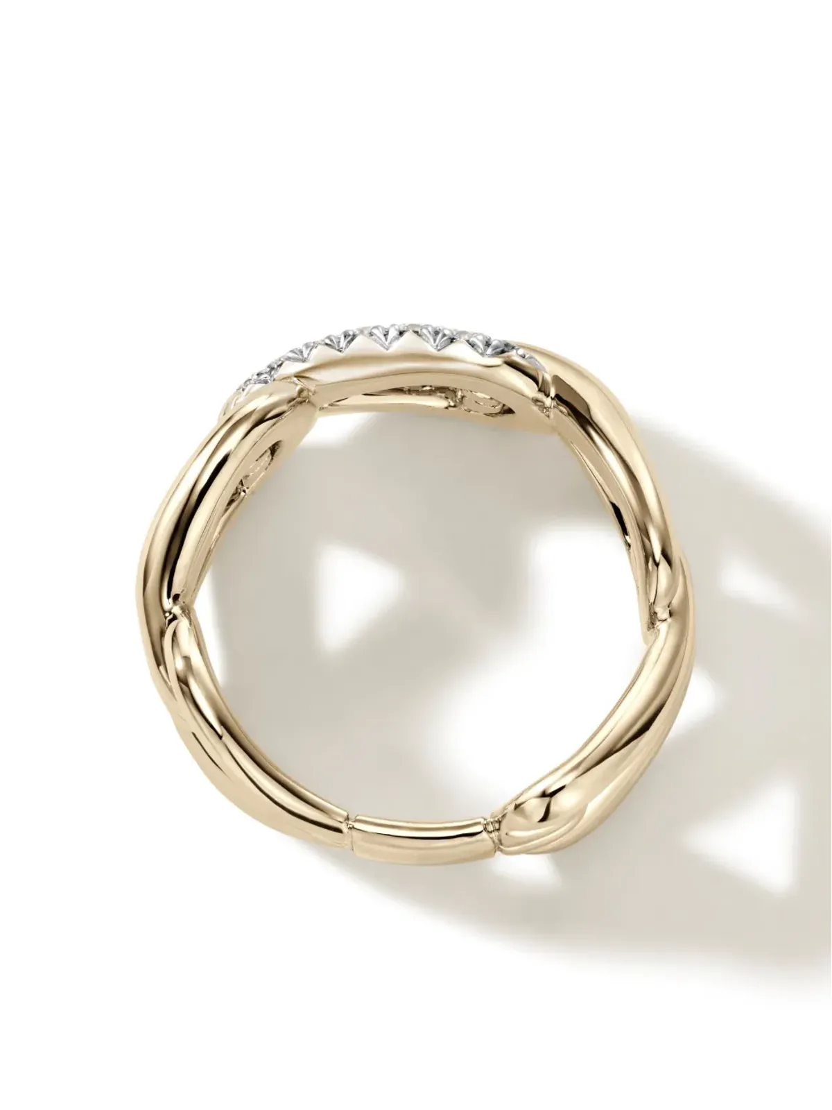 John Hardy 18K イエローゴールド サーフ パヴェ リンク ダイヤモンド リング - 画像5
