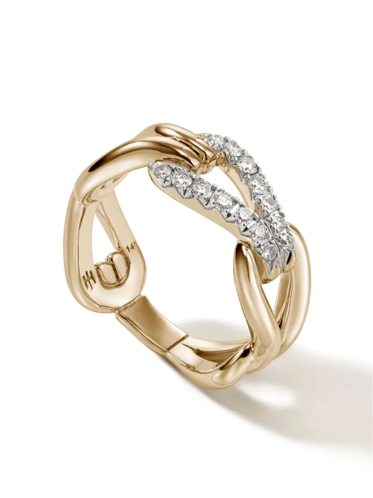 John Hardy 18K イエローゴールド サーフ パヴェ リンク ダイヤモンド リング - 画像3