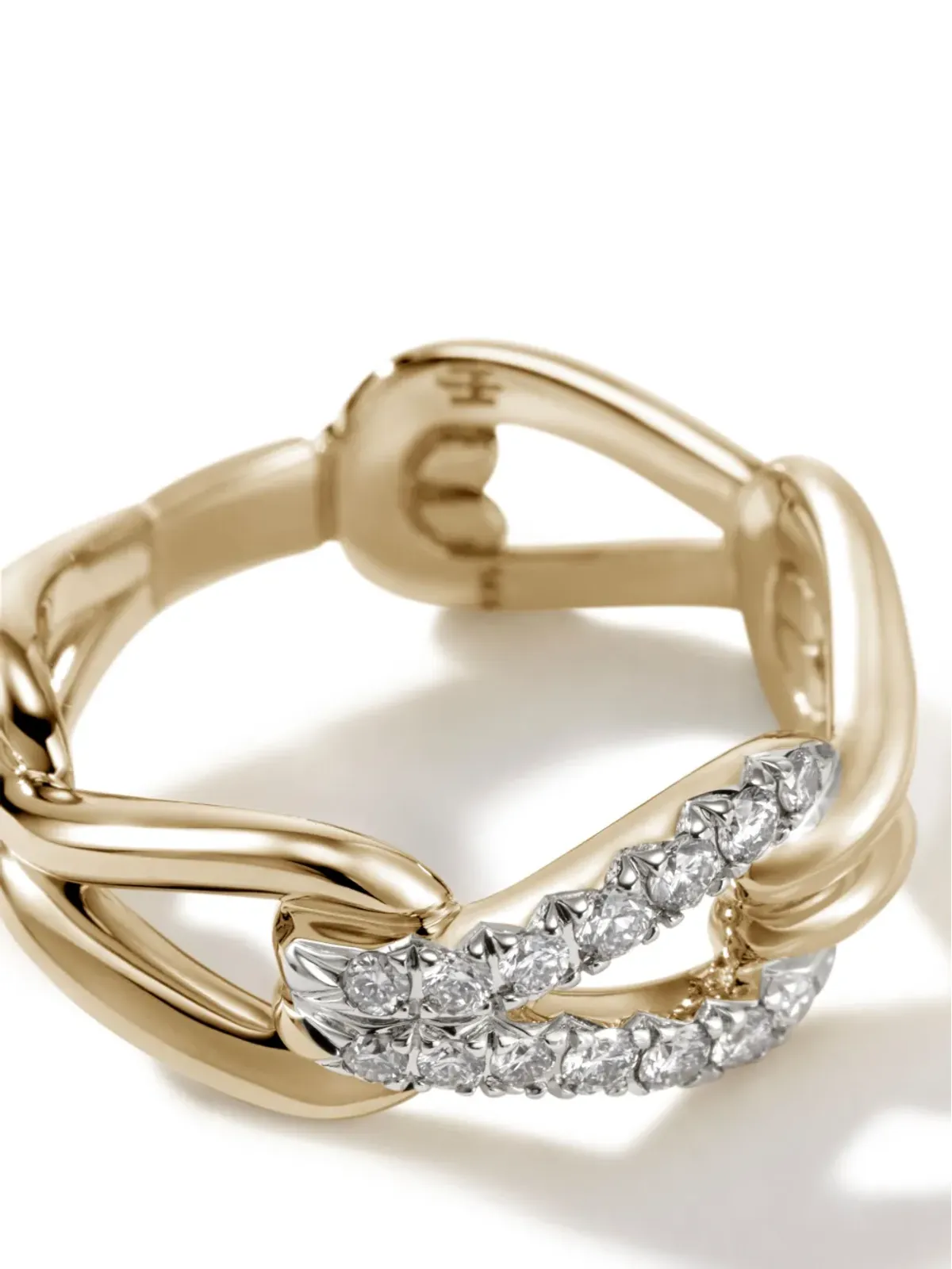 John Hardy 18K イエローゴールド サーフ パヴェ リンク ダイヤモンド リング - 画像4