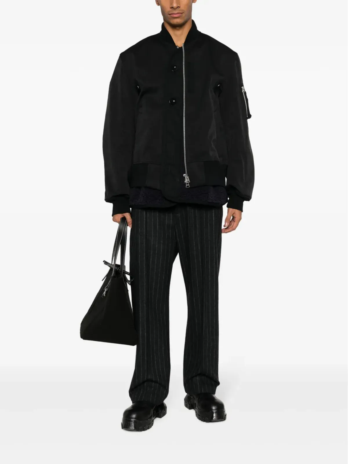 sacai レイヤード バンドカラー ボンバー ジャケット - 画像2