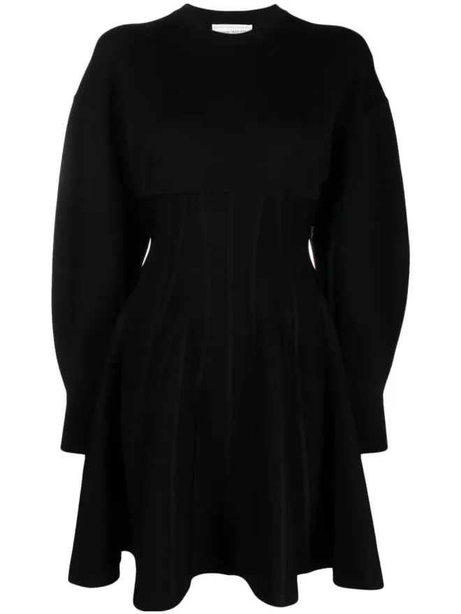 Alexander McQueen Alexander McQueen ウール混紡 フレアミニドレス - ブラックの商品画像