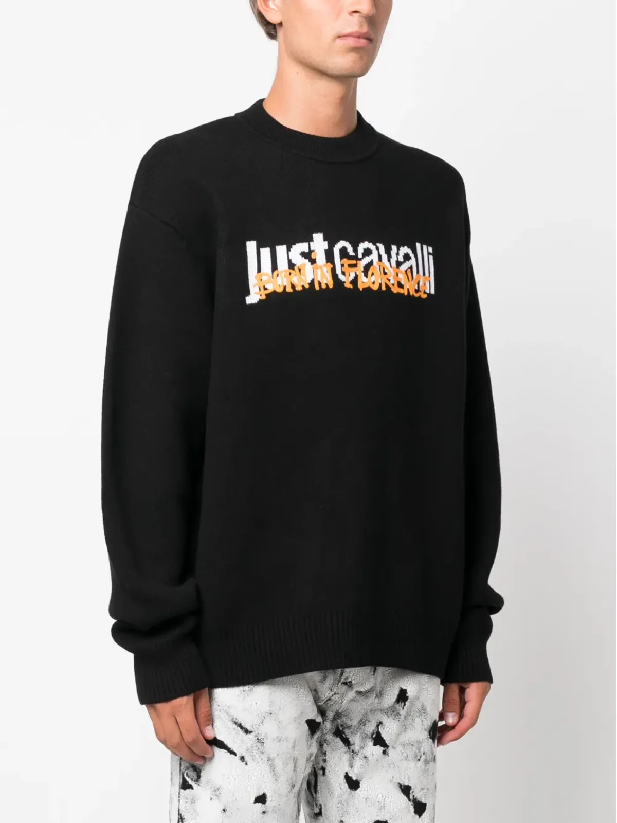 Just Cavalli インターシャ編み ロゴ コットン セーター - 画像3