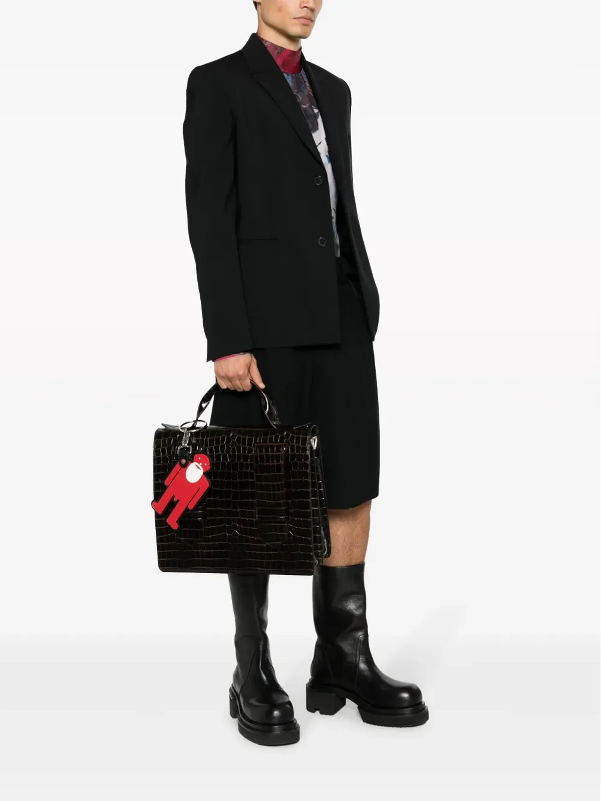 Walter Van Beirendonck クロコダイル型押しカーフレザー バッグ - 画像2