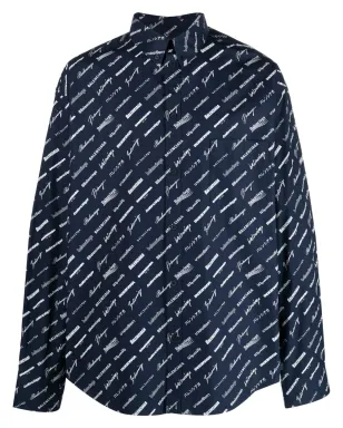 Balenciaga ロゴプリント コットンシャツ - ブルー - サムネイル1
