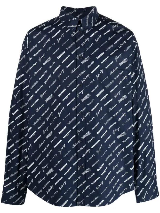 Balenciaga Balenciaga ロゴプリント コットンシャツ - ブルーの商品画像
