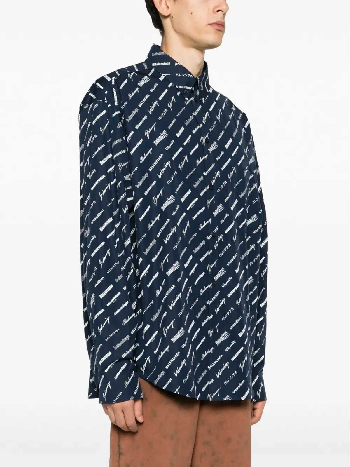 Balenciaga ロゴプリント コットンシャツ - ブルー - 画像3