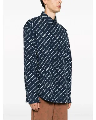 Balenciaga ロゴプリント コットンシャツ - ブルー - サムネイル3