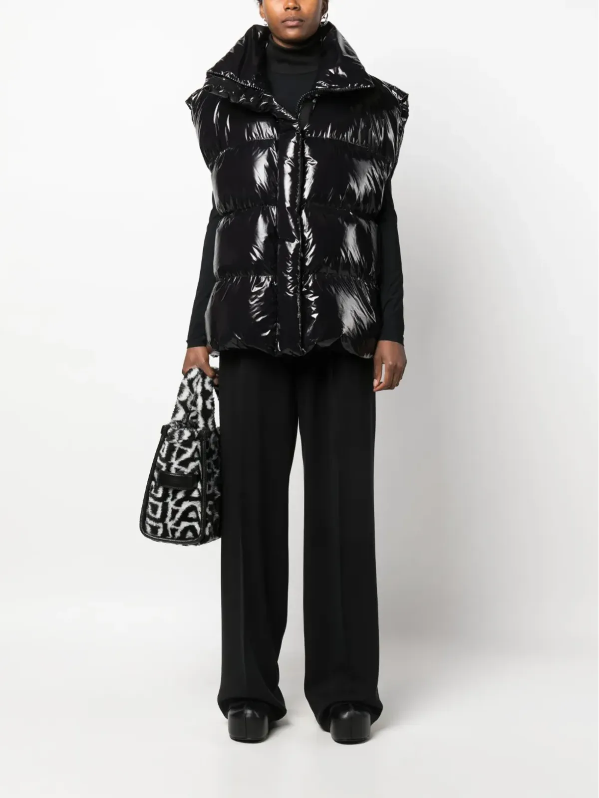 MSGM グロッシー パディド ジップアップ ジレ - ブラック - 画像2