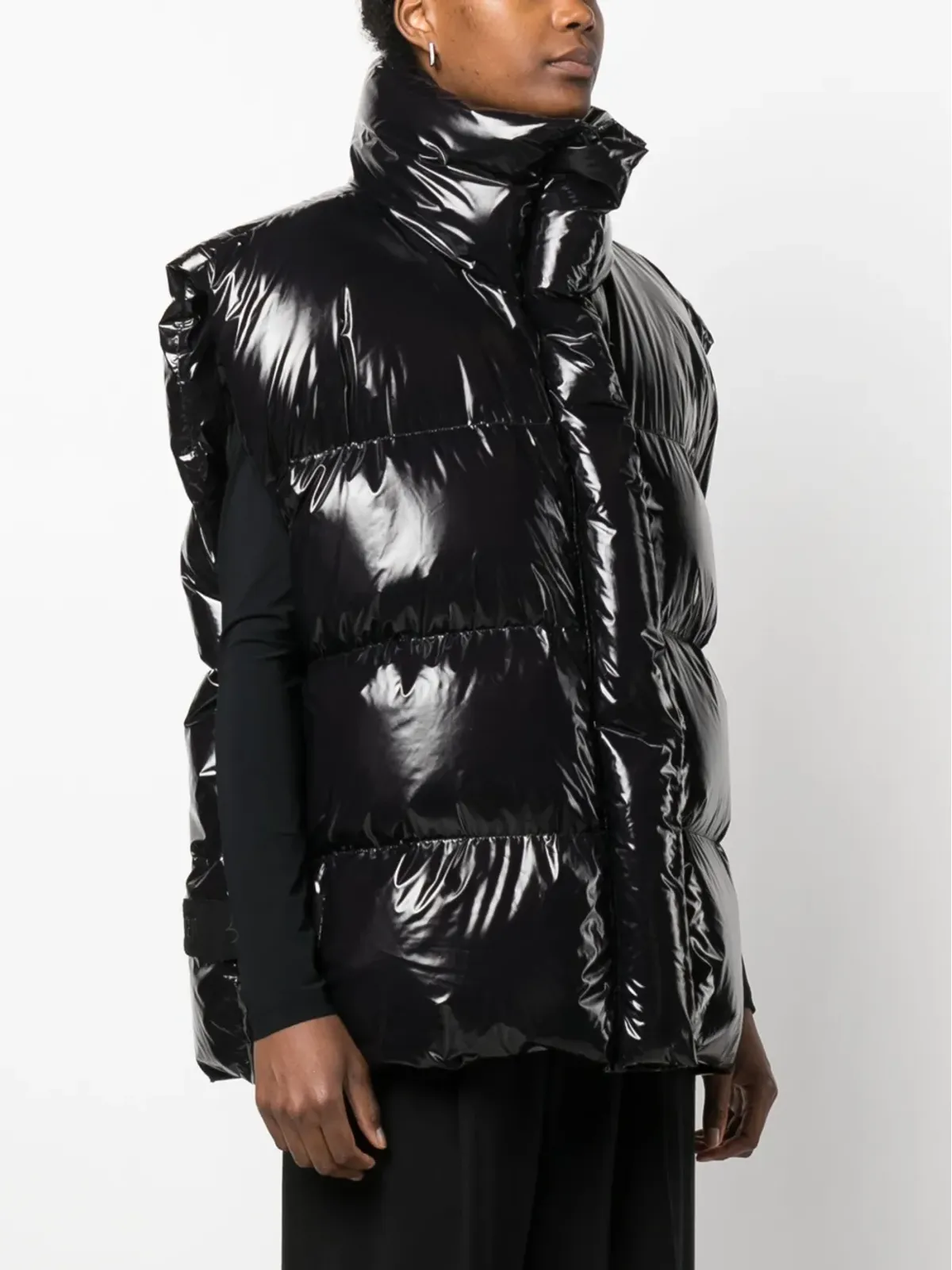 MSGM グロッシー パディド ジップアップ ジレ - ブラック - 画像3
