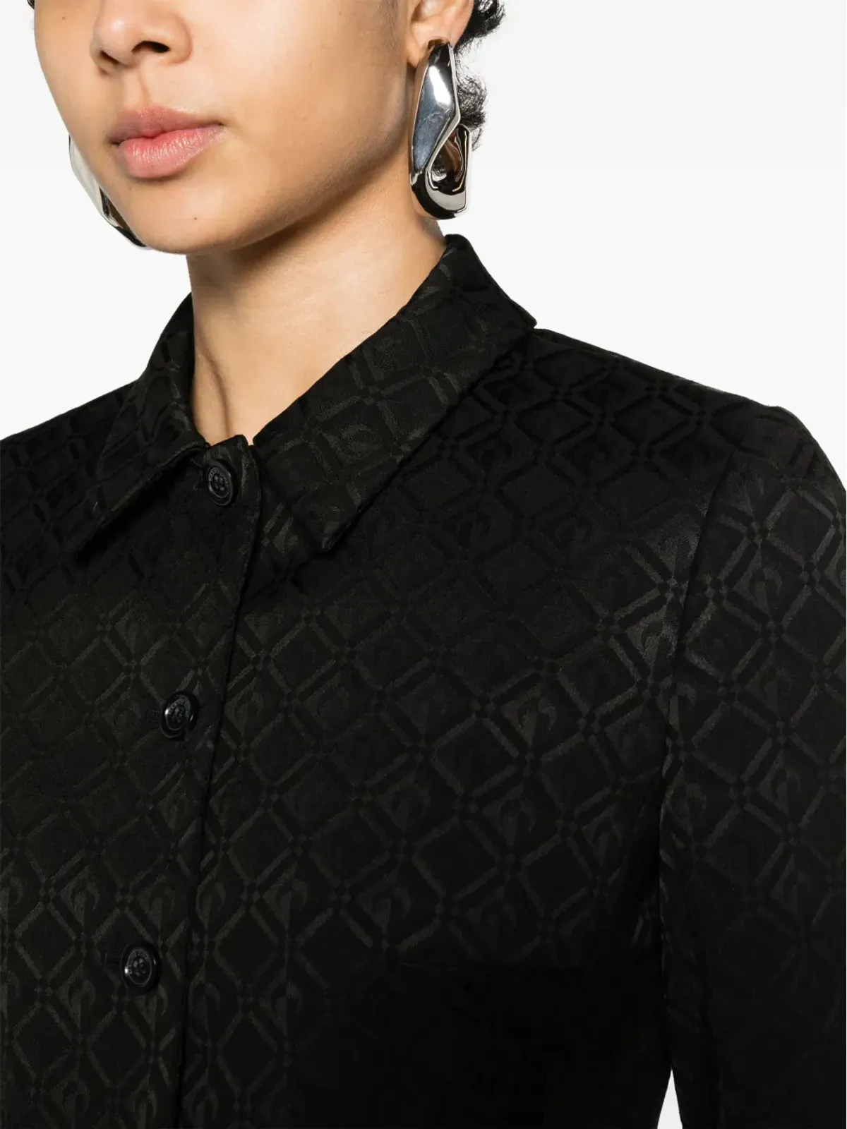 Marine Serre Moon Diamant-jacquard クロップドジャケット - ブラック - 画像5