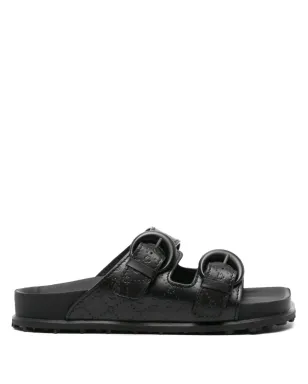 Marine Serre Moonogram-embossed leather slides（ブラック） - サムネイル1