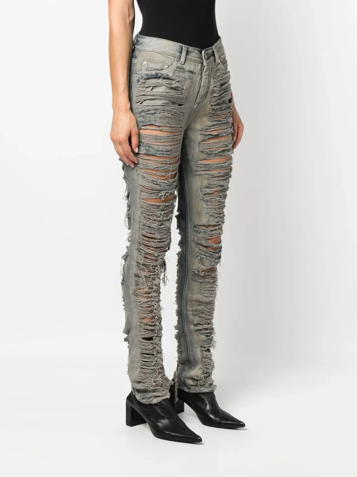 Rick Owens DRKSHDW ダメージ加工デニム ジーンズ（スリムカット） - 画像3