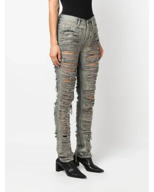 Rick Owens DRKSHDW ダメージ加工デニム ジーンズ（スリムカット） - サムネイル3