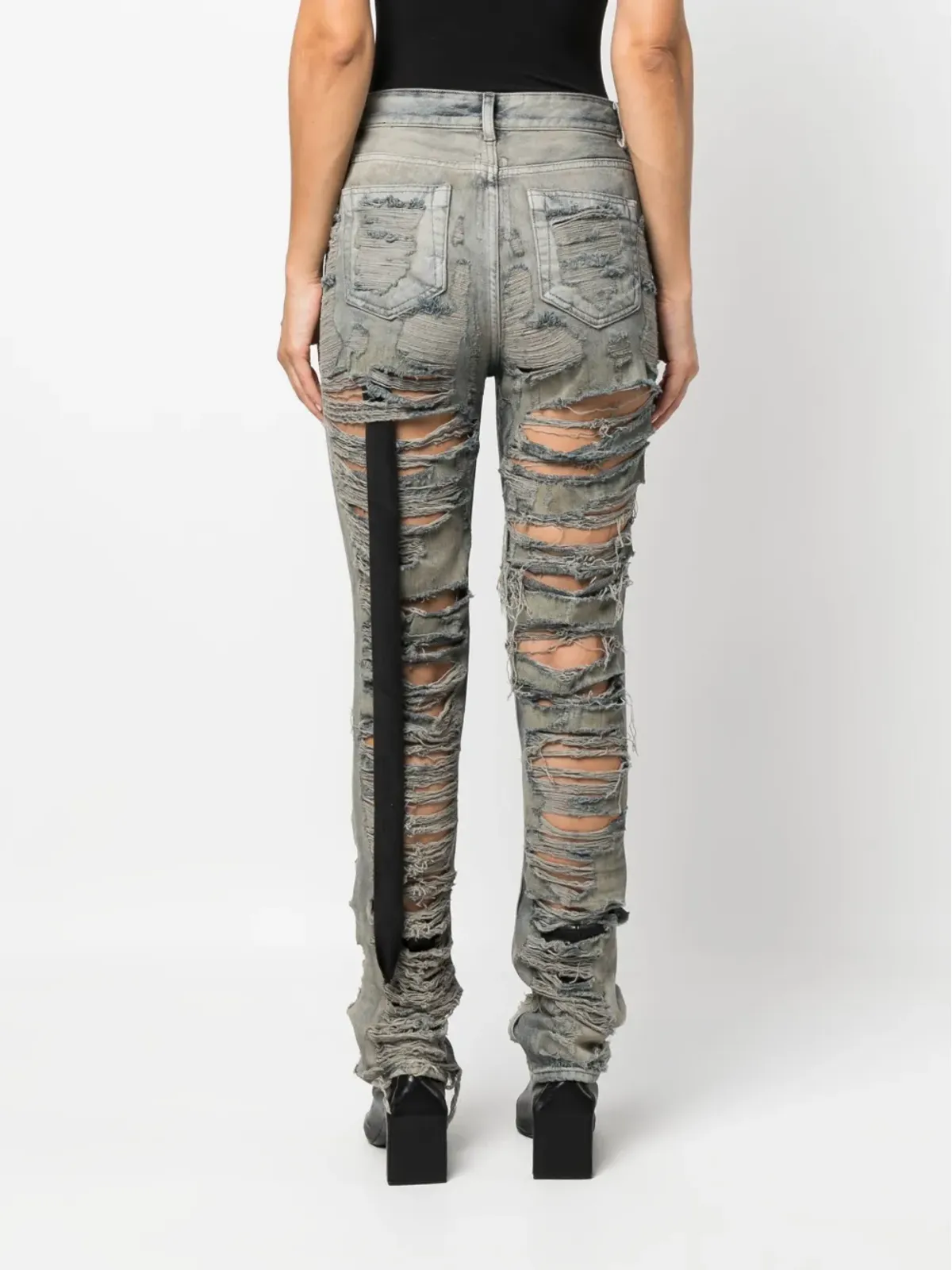 Rick Owens DRKSHDW ダメージ加工デニム ジーンズ（スリムカット） - 画像4