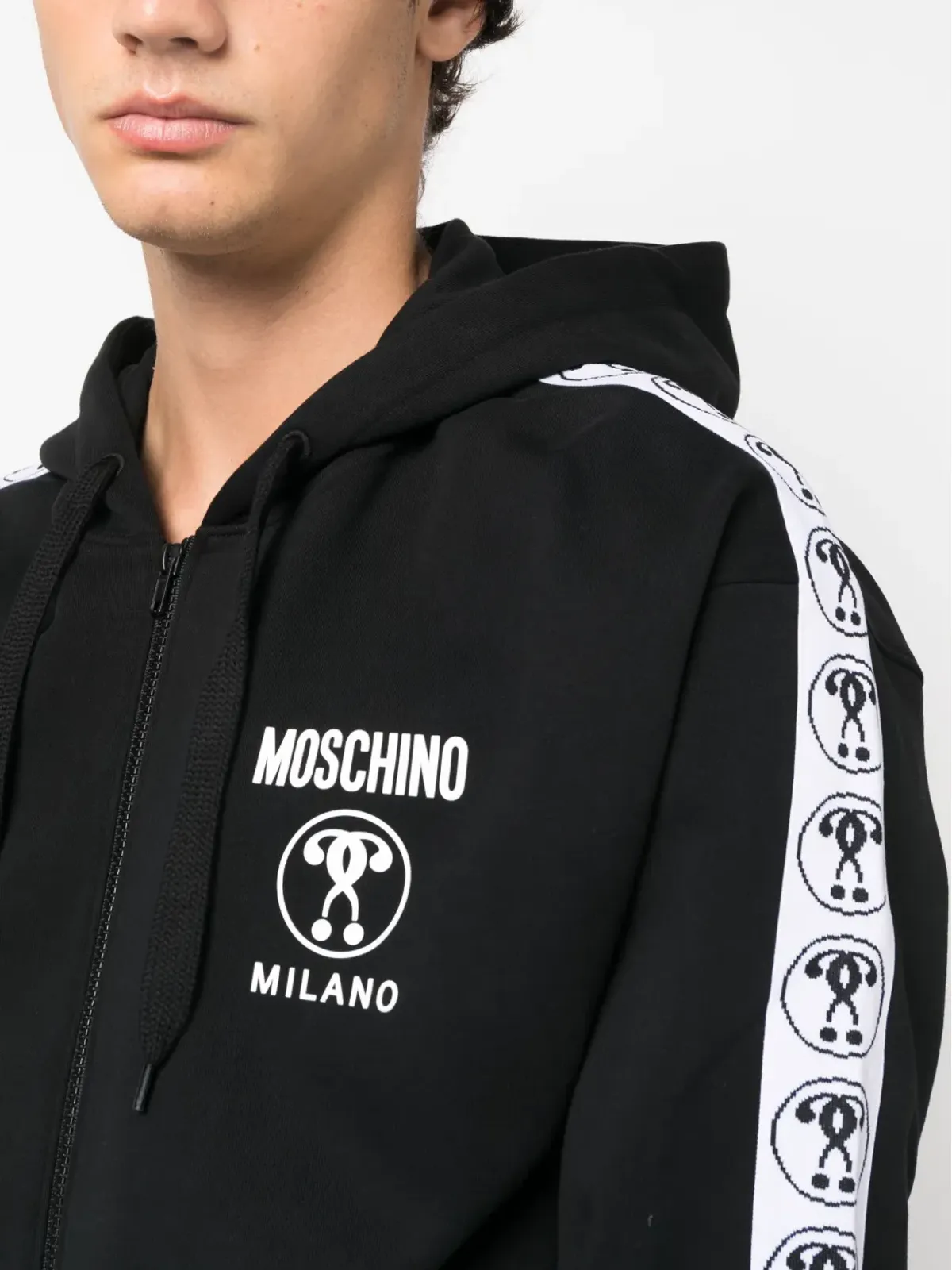 Moschino ロゴテープ付きジップアップコットンフーディ - 画像5