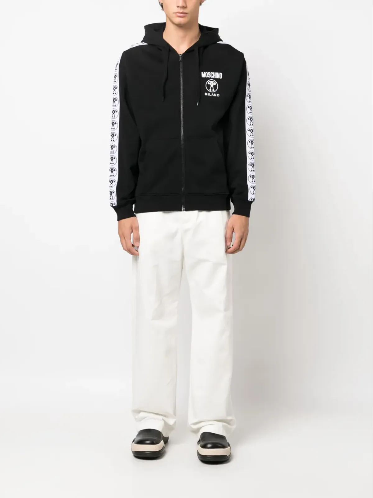 Moschino ロゴテープ付きジップアップコットンフーディ - 画像2