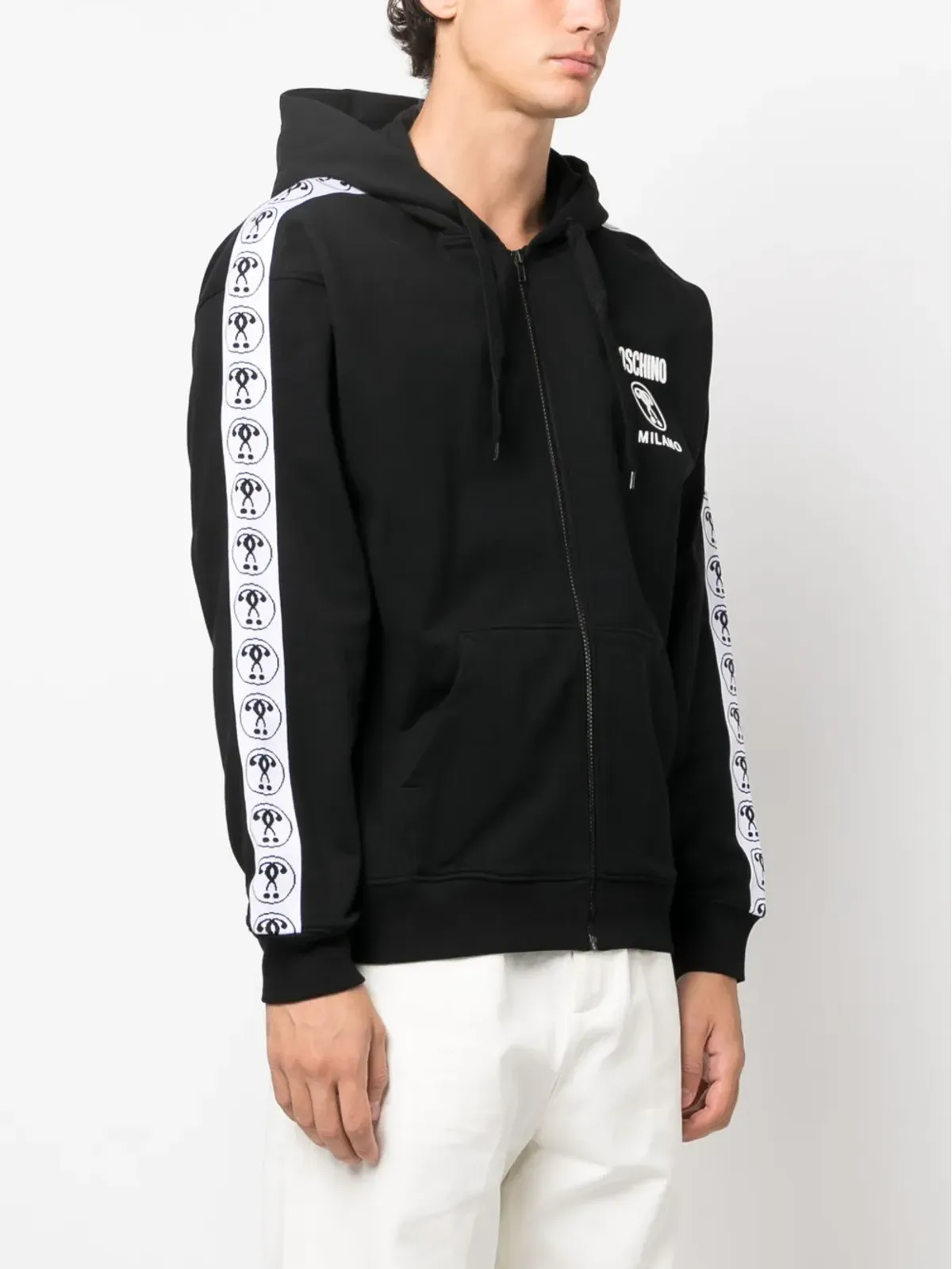 Moschino ロゴテープ付きジップアップコットンフーディ - 画像3