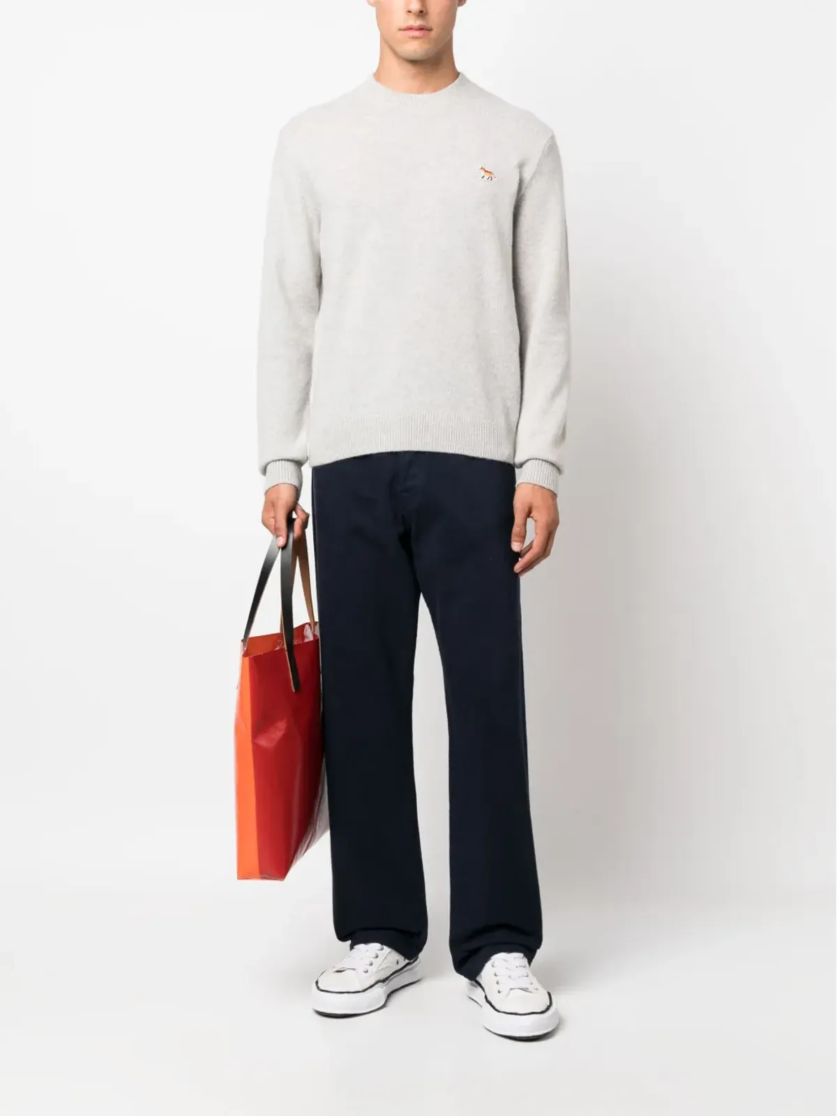 Maison Kitsuné フォックスパッチ ウール ジャンパー グレー - 画像2