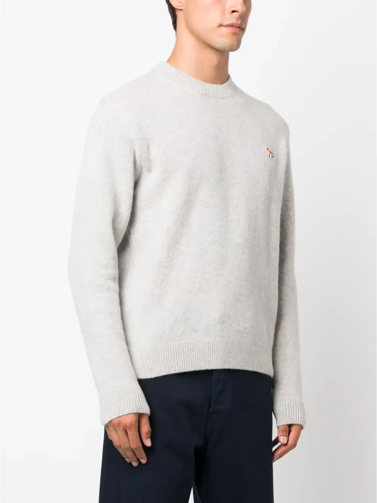 Maison Kitsuné フォックスパッチ ウール ジャンパー グレー - 画像3