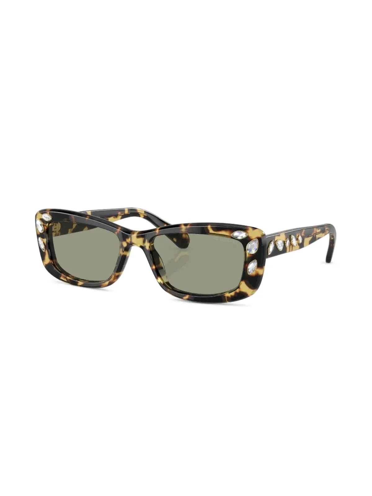 Swarovski Eyewear べっ甲柄長方形フレーム サングラス - グリーン - 画像2