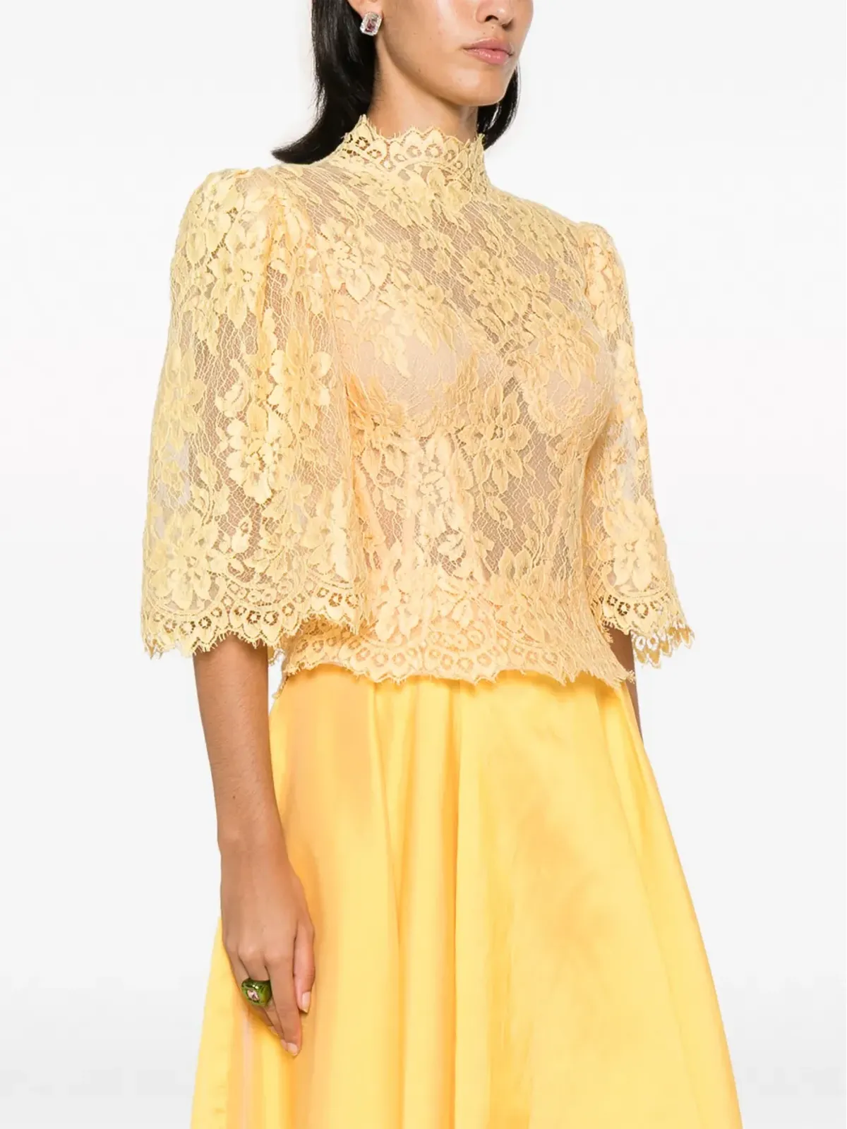Gemy Maalouf 花柄レースのパフスリーブトップス - Yellow - 画像3