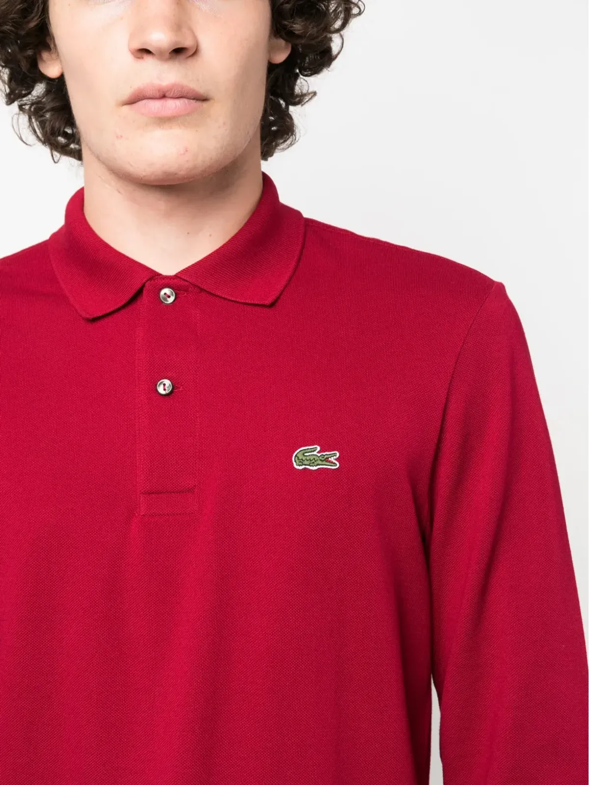 Lacoste ロゴパッチ付き長袖コットンポロシャツ - Red - 画像5