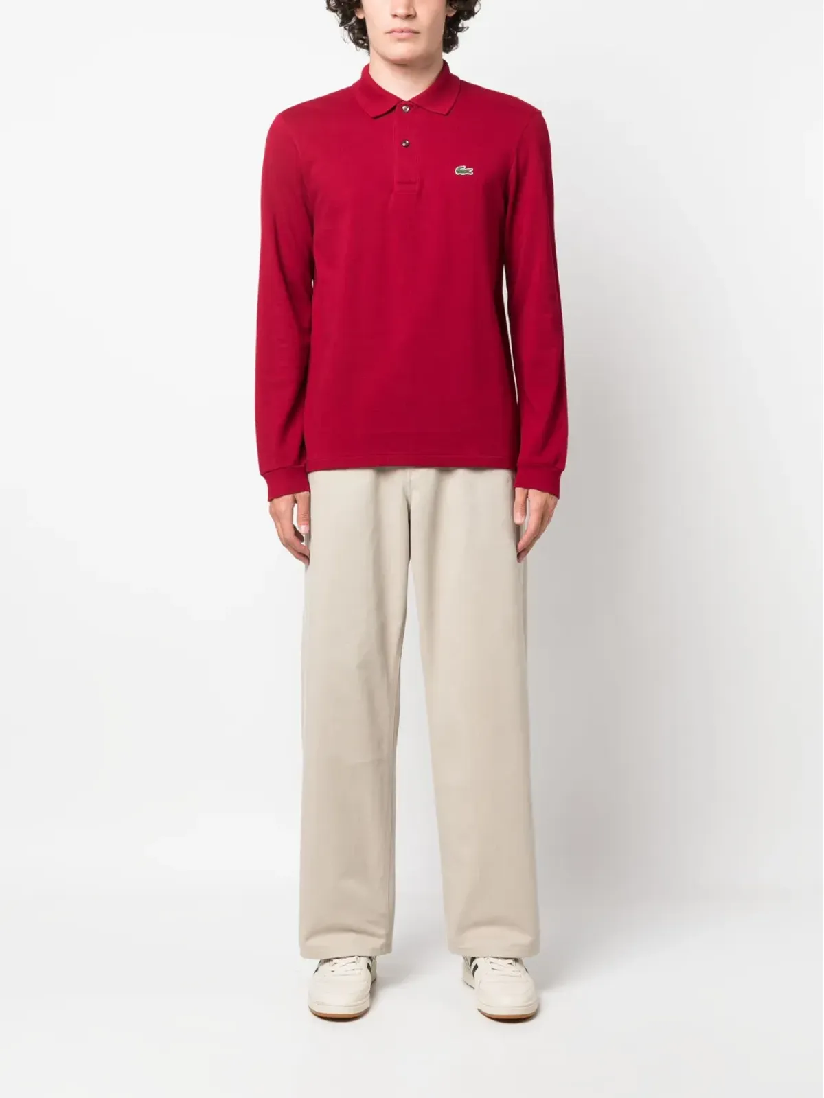 Lacoste ロゴパッチ付き長袖コットンポロシャツ - Red - 画像2