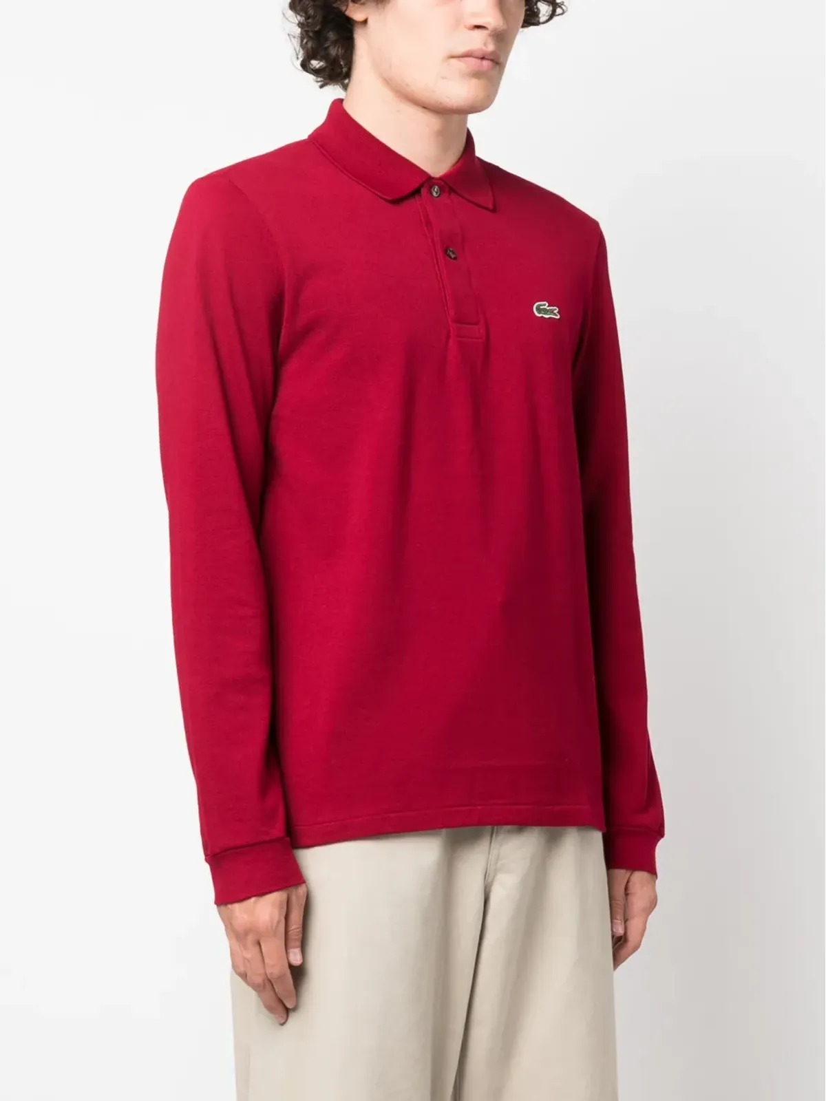 Lacoste ロゴパッチ付き長袖コットンポロシャツ - Red - 画像3