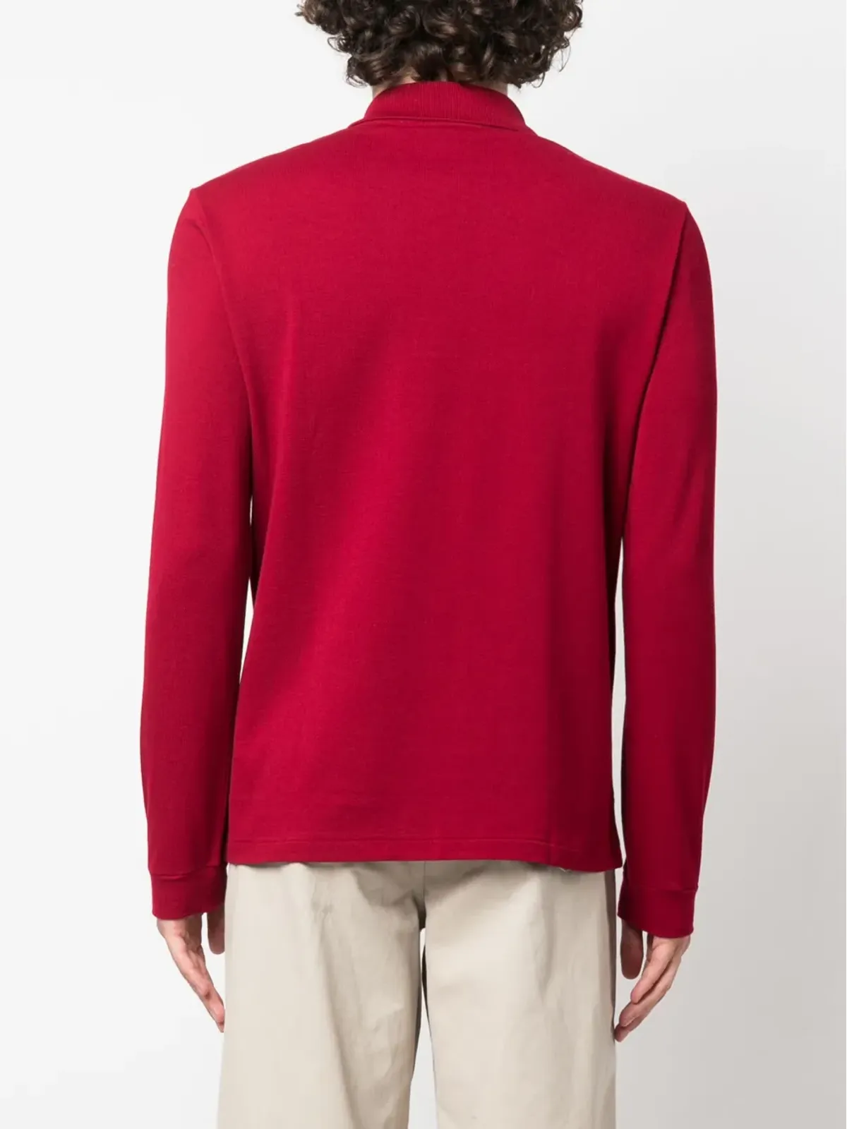 Lacoste ロゴパッチ付き長袖コットンポロシャツ - Red - 画像4