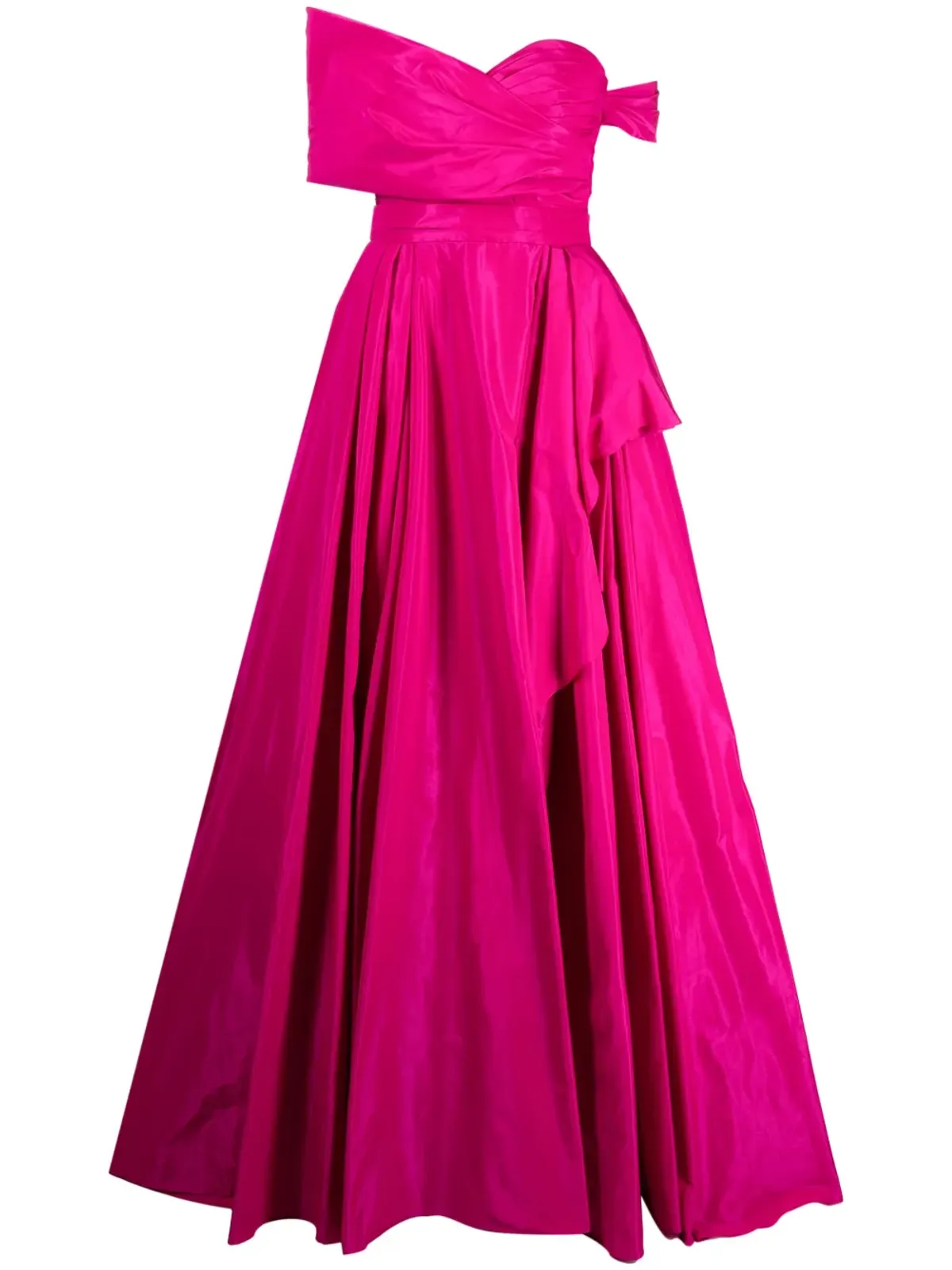 Zuhair Murad アシンメトリックオフショルダーシルクガウン - 画像1