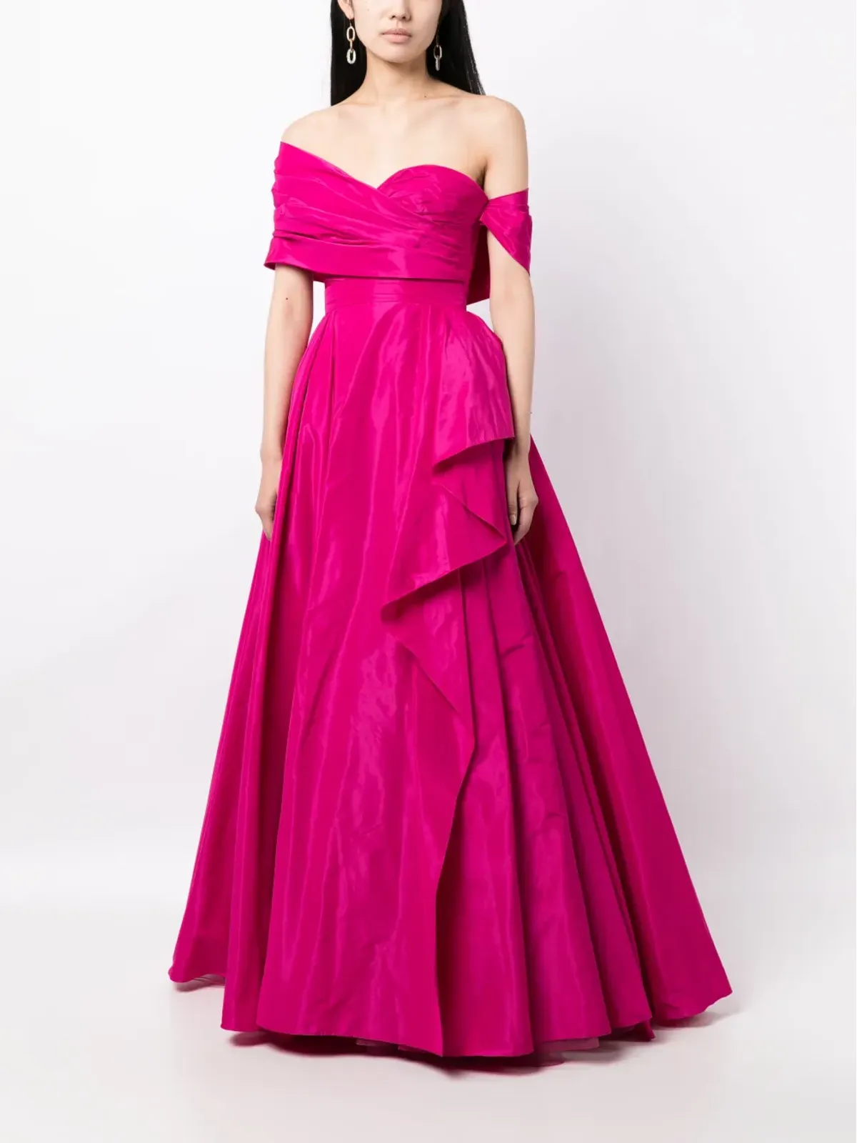 Zuhair Murad アシンメトリックオフショルダーシルクガウン - 画像2