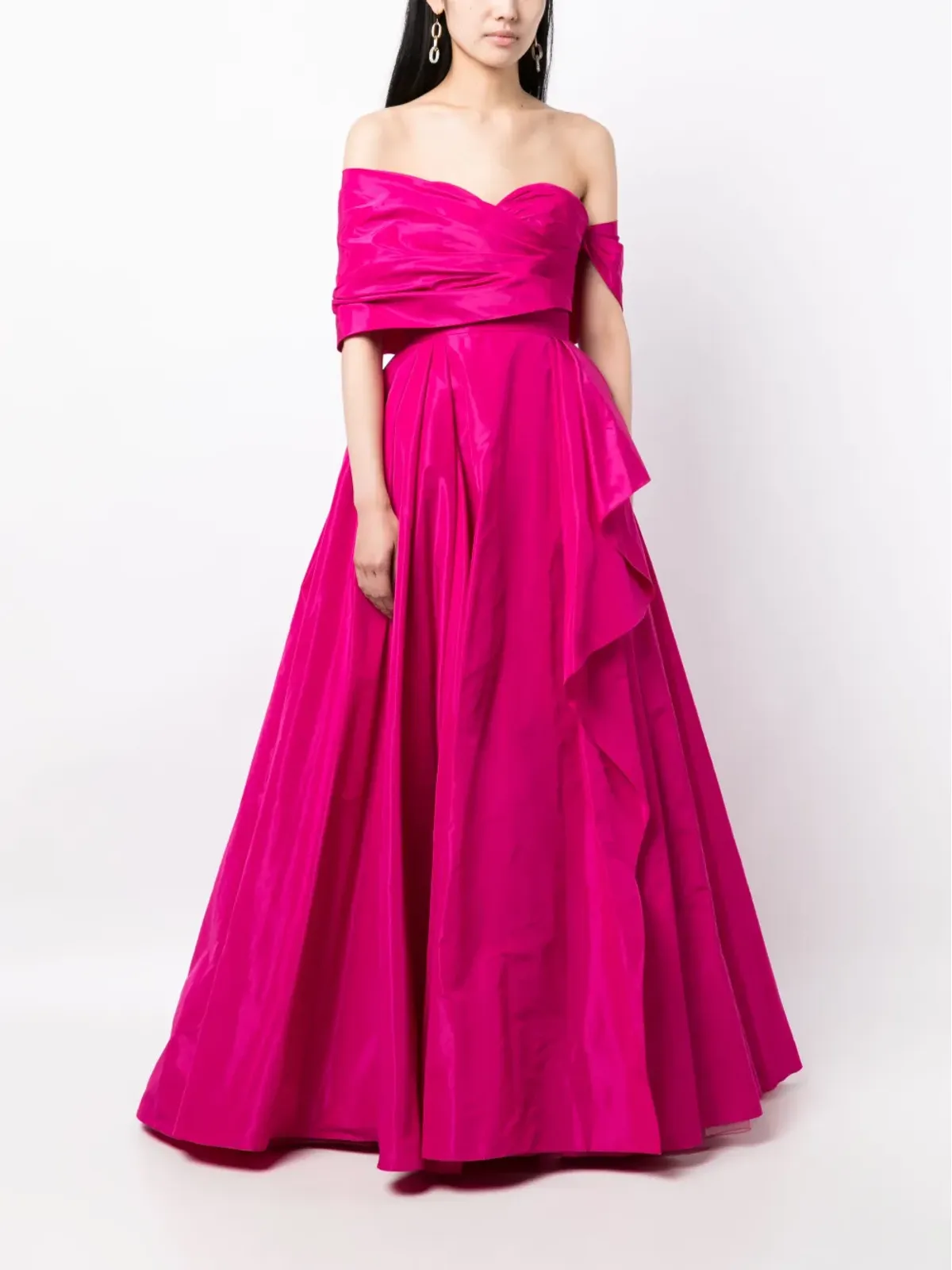 Zuhair Murad アシンメトリックオフショルダーシルクガウン - 画像3