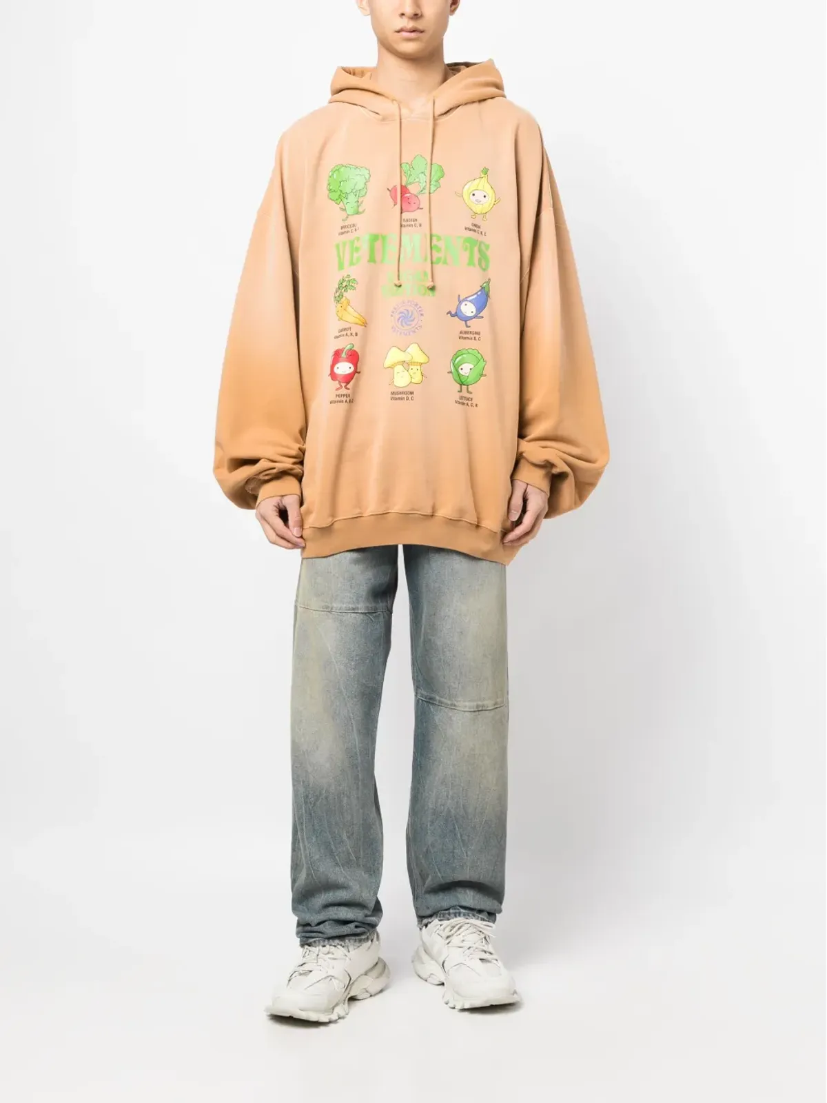 VETEMENTS ベーガン ロゴ ドローコード付きフーディー ブラウン - 画像2