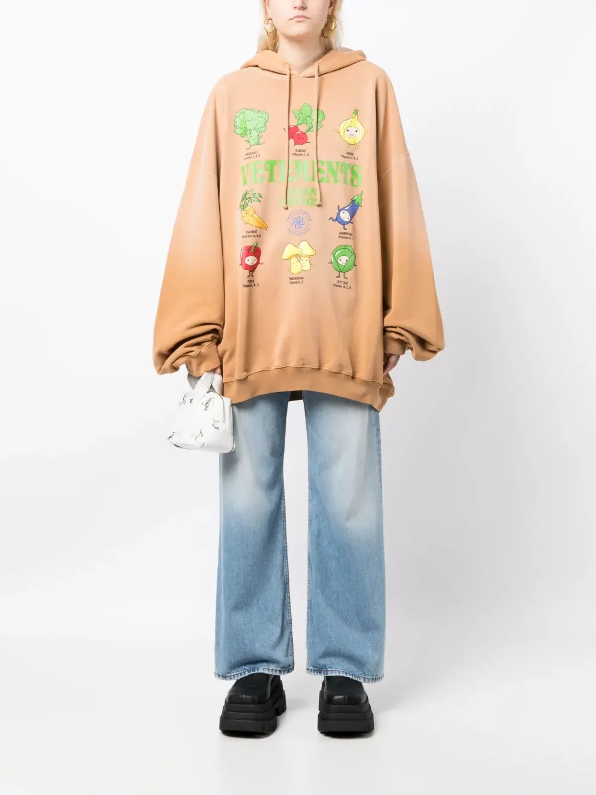 VETEMENTS ベーガン ロゴ ドローコード付きフーディー ブラウン - 画像3