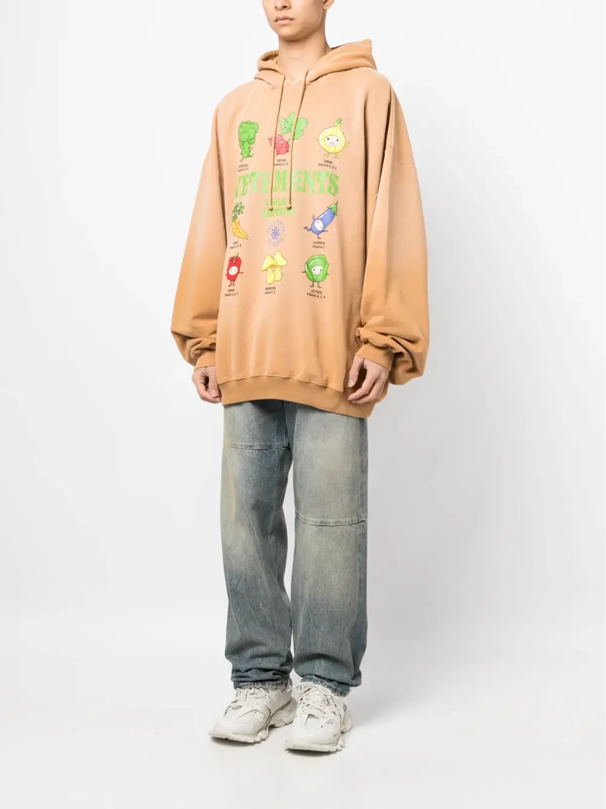 VETEMENTS ベーガン ロゴ ドローコード付きフーディー ブラウン - 画像4