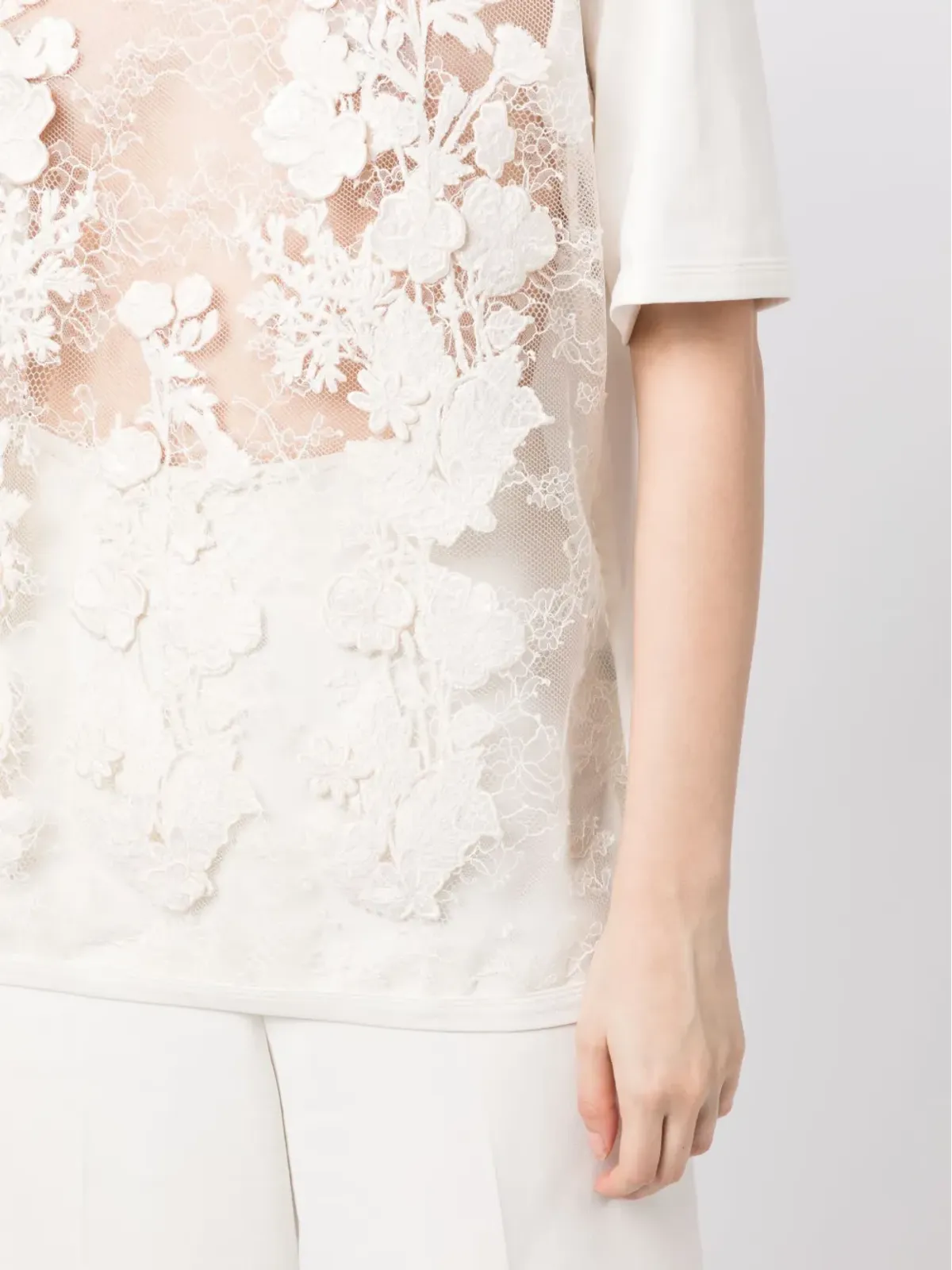 Elie Saab 花柄アップリケ透けTシャツ - 画像5