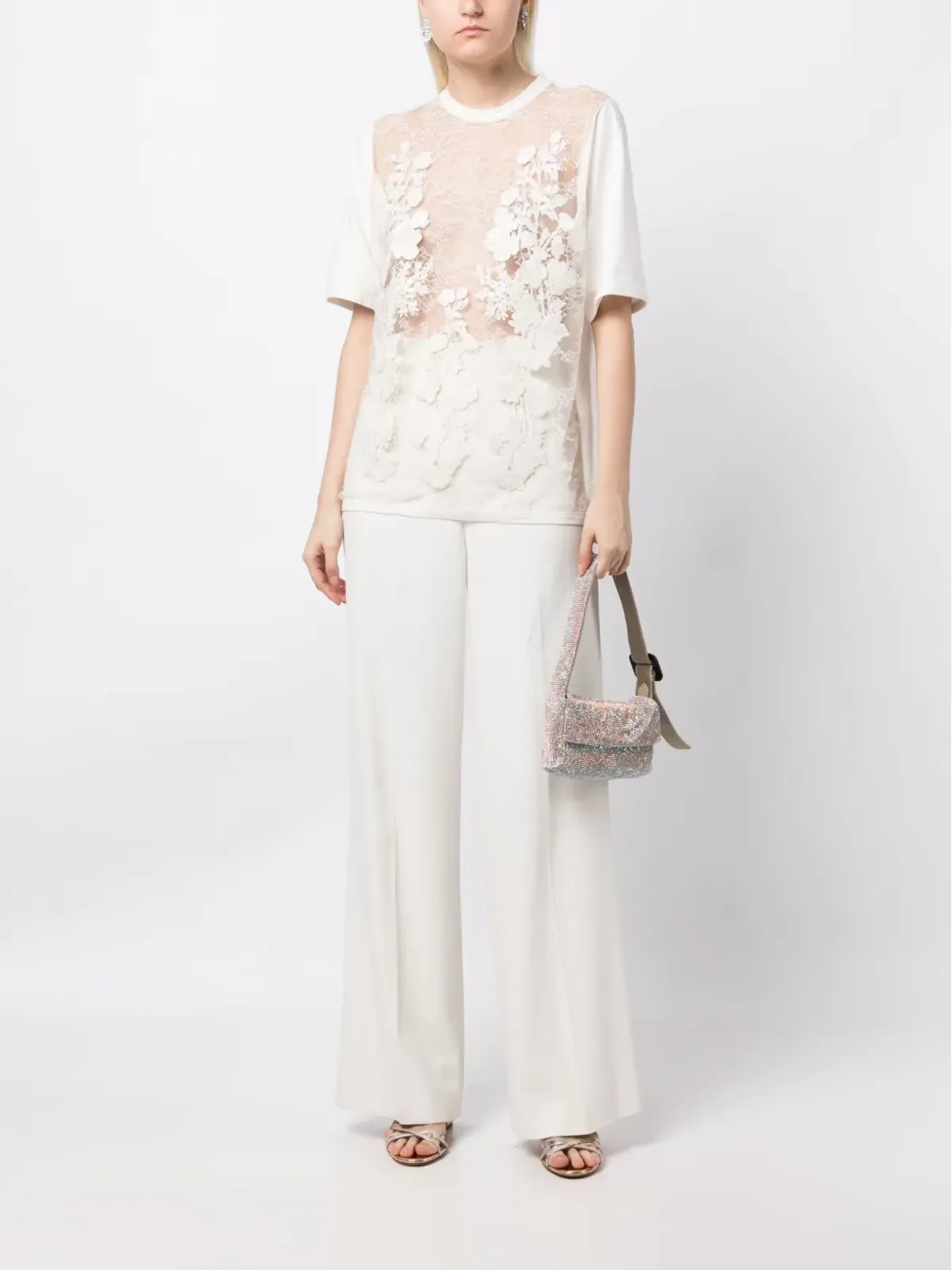 Elie Saab 花柄アップリケ透けTシャツ - 画像2