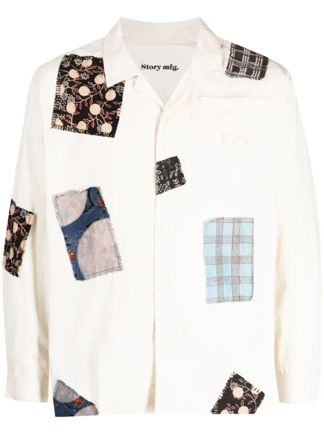 STORY mfg. STORY mfg. Greetings patchwork cotton shirt - Neutralsの商品画像