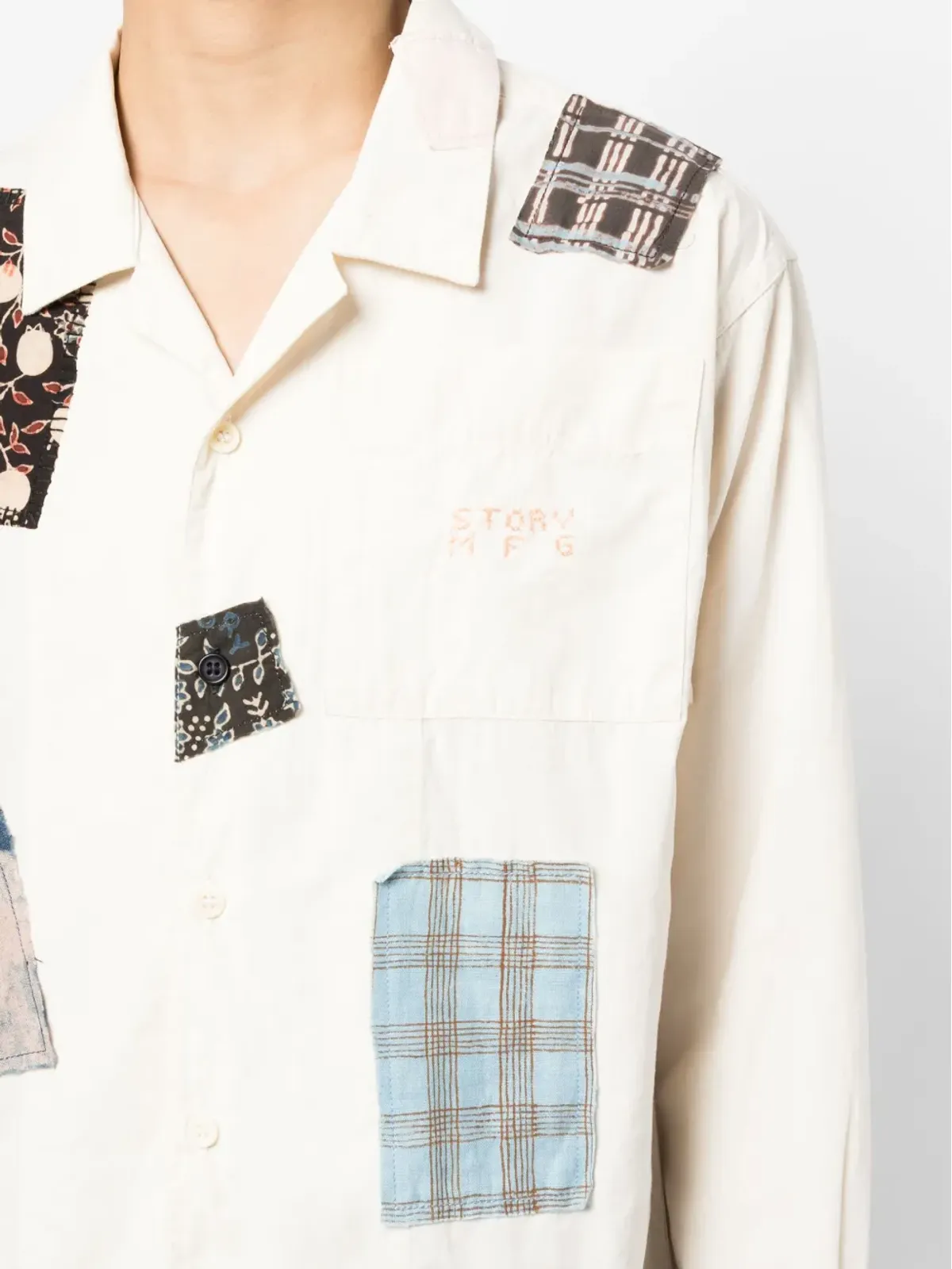 STORY mfg. Greetings patchwork cotton shirt - Neutrals - 画像5
