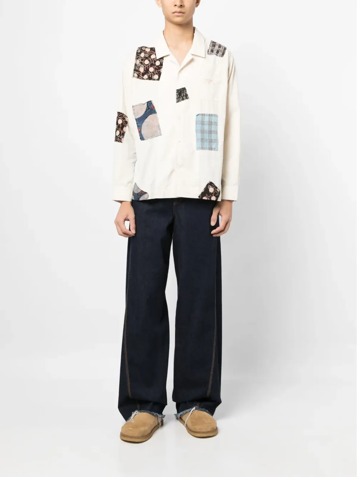 STORY mfg. Greetings patchwork cotton shirt - Neutrals - 画像2