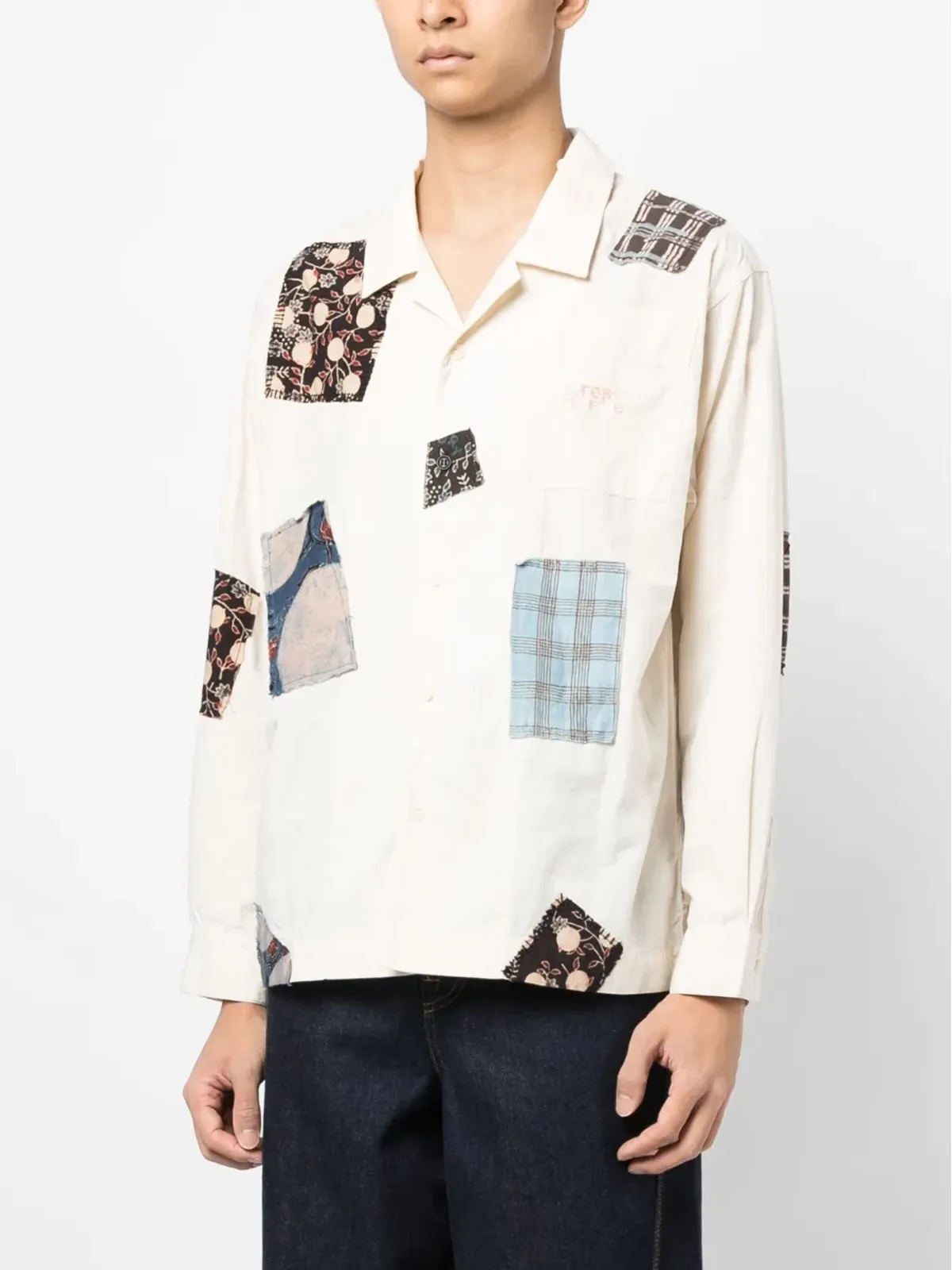 STORY mfg. Greetings patchwork cotton shirt - Neutrals - 画像3