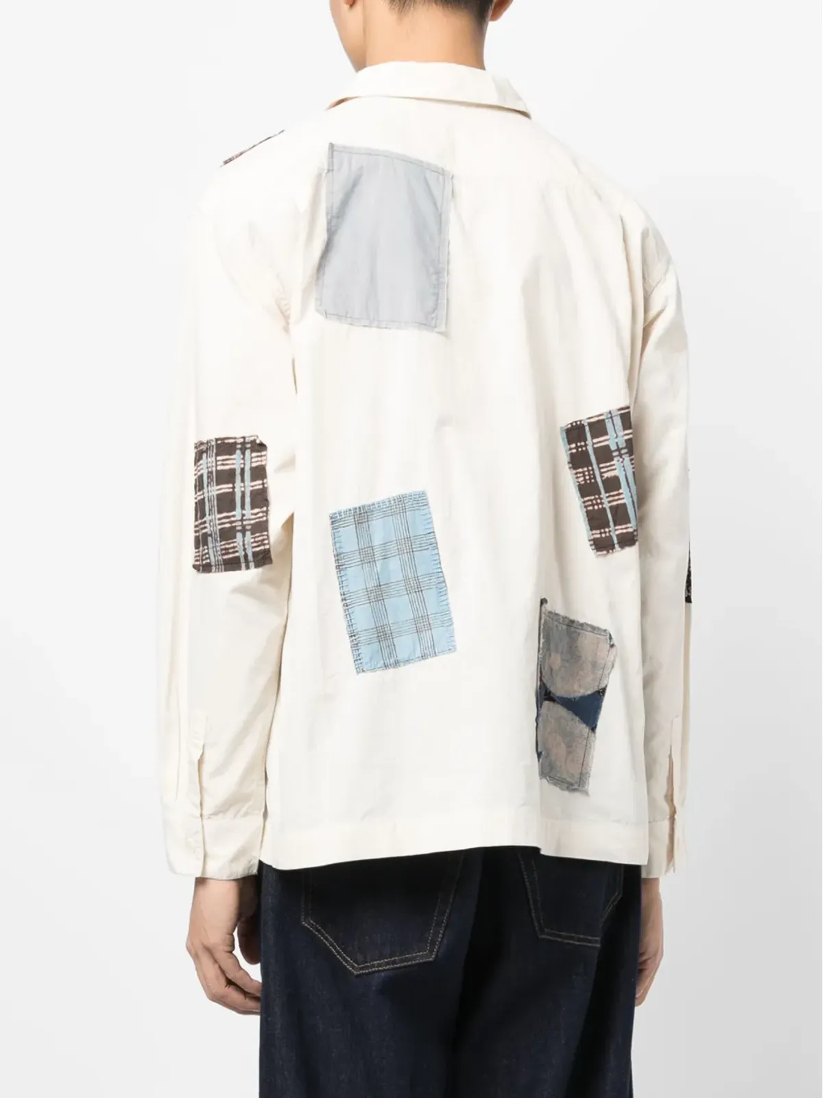 STORY mfg. Greetings patchwork cotton shirt - Neutrals - 画像4