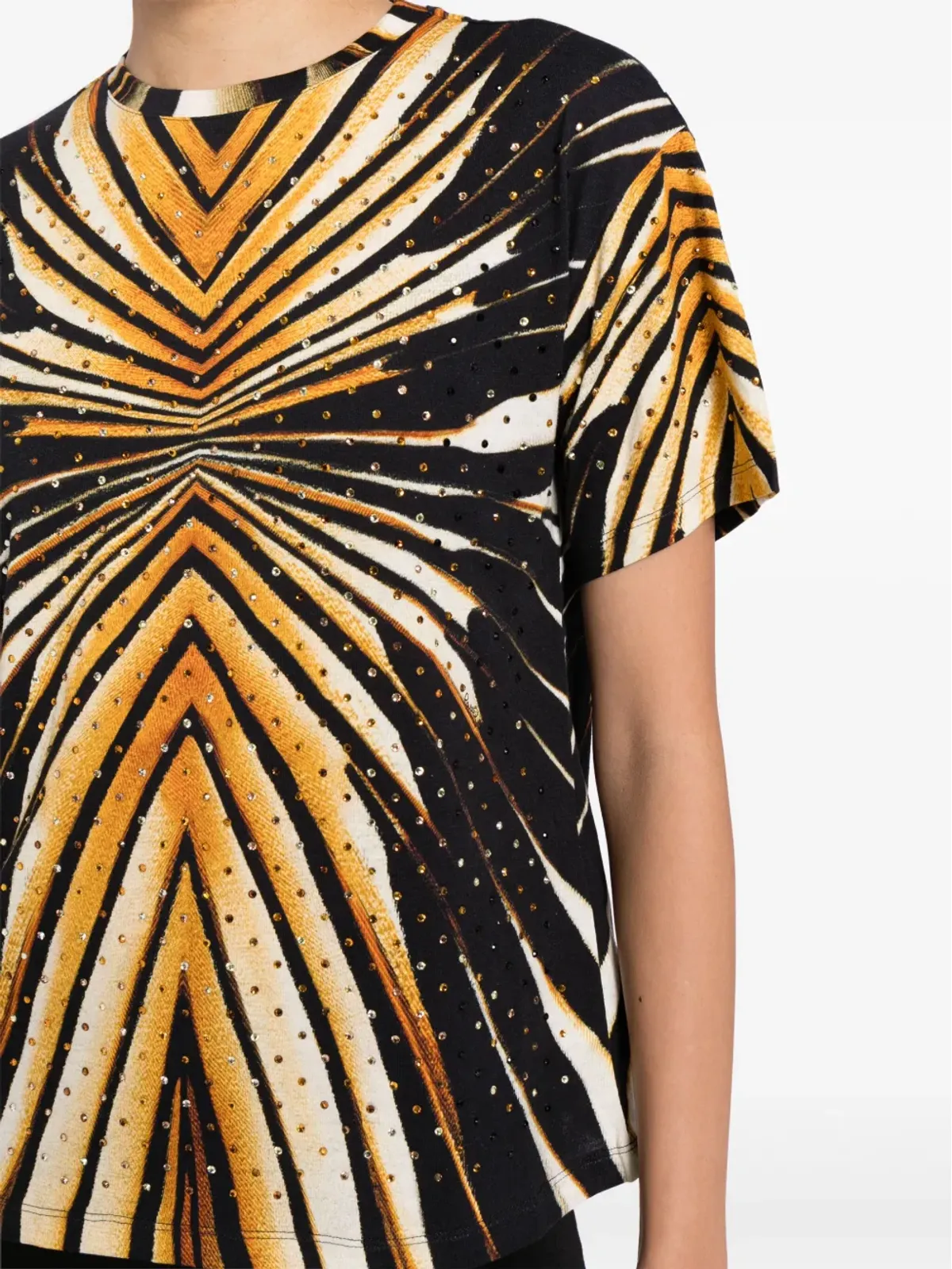 Roberto Cavalli ジオメトリックプリント クリスタル装飾 Tシャツ - 画像5