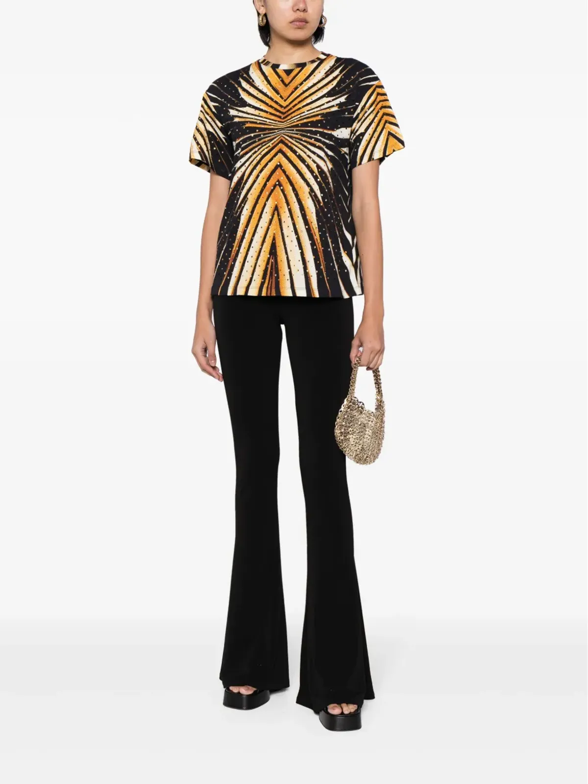 Roberto Cavalli ジオメトリックプリント クリスタル装飾 Tシャツ - 画像2