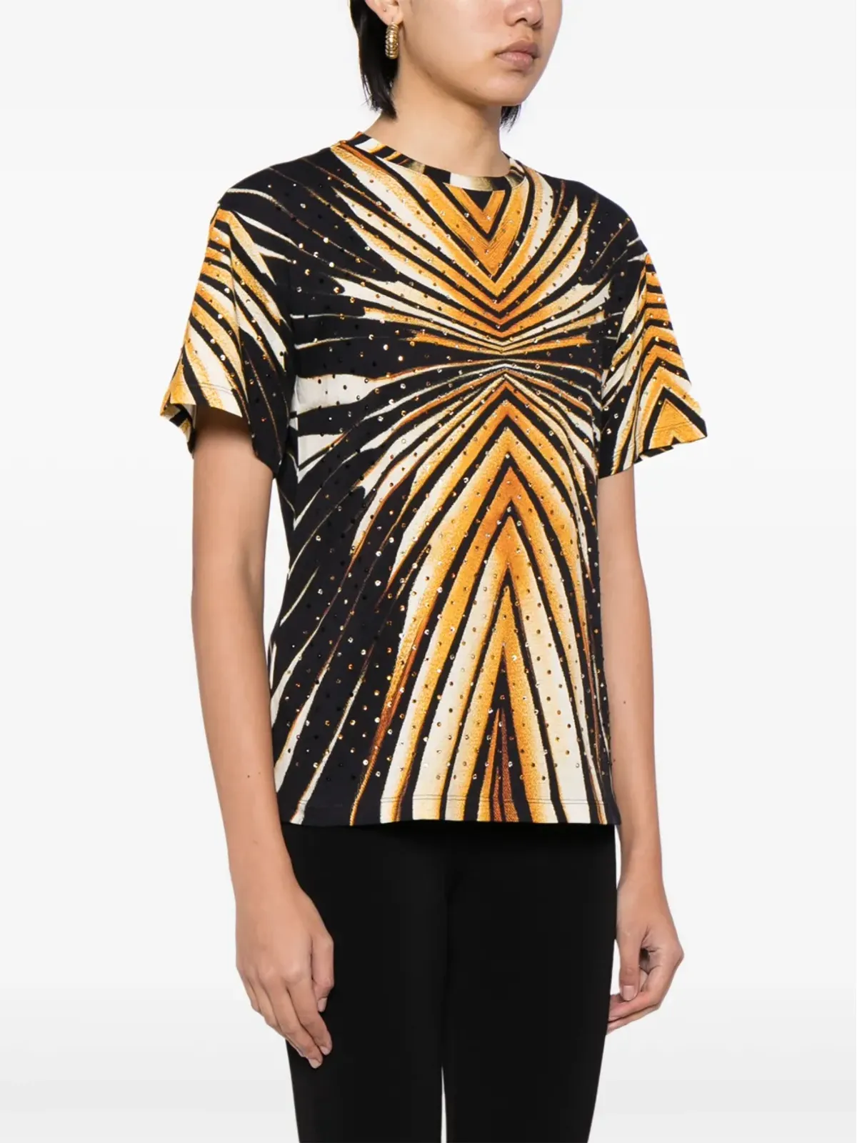 Roberto Cavalli ジオメトリックプリント クリスタル装飾 Tシャツ - 画像3
