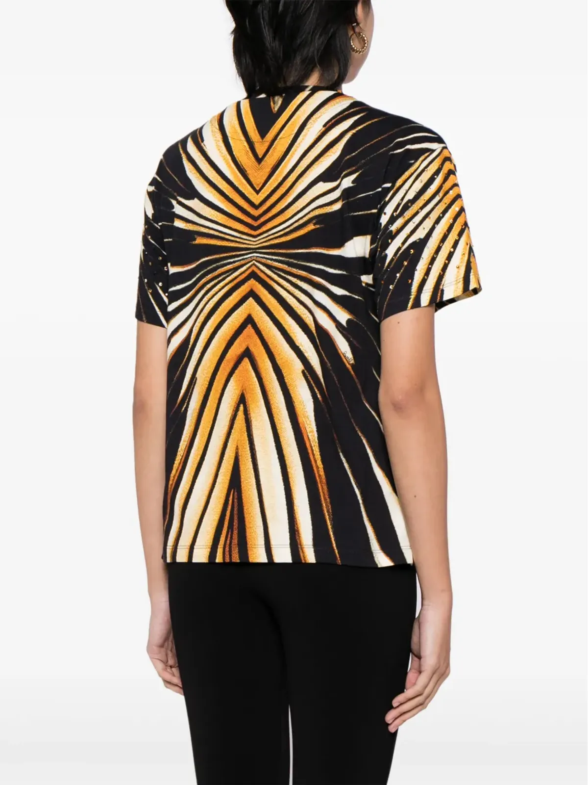 Roberto Cavalli ジオメトリックプリント クリスタル装飾 Tシャツ - 画像4