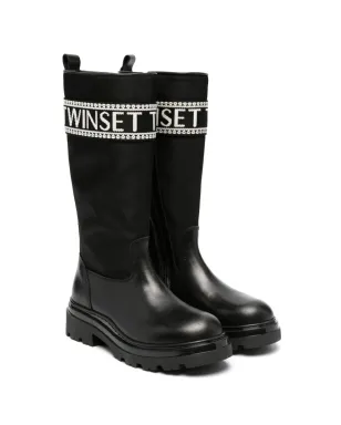 TWINSET Kids ロゴテープ付きニーハイブーツ - サムネイル1