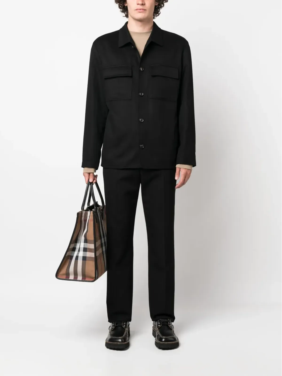 Lardini ボタンアップ ウールブレンド シャツジャケット - 画像2