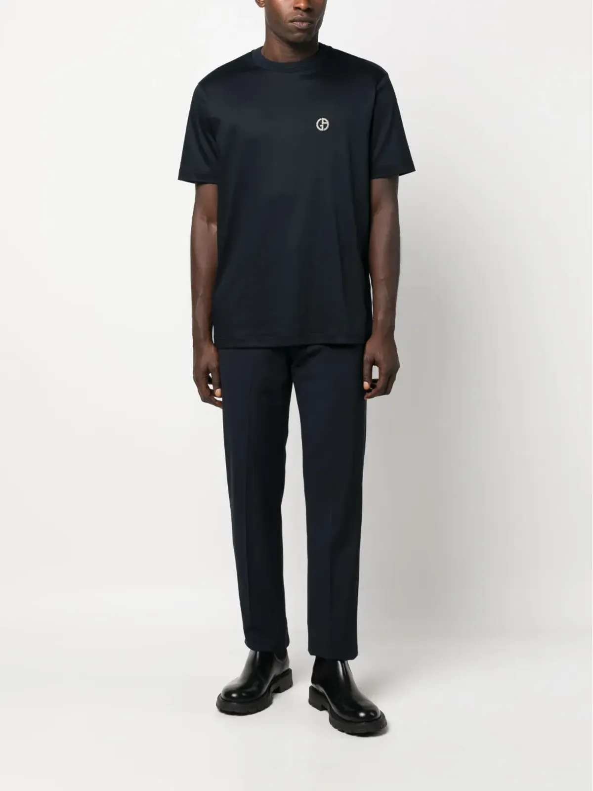 Giorgio Armani ロゴ刺繍コットンTシャツ - ブルー - 画像2