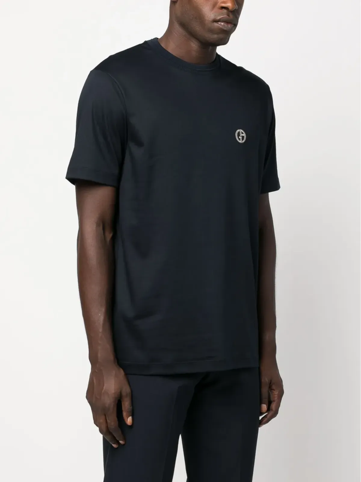 Giorgio Armani ロゴ刺繍コットンTシャツ - ブルー - 画像3